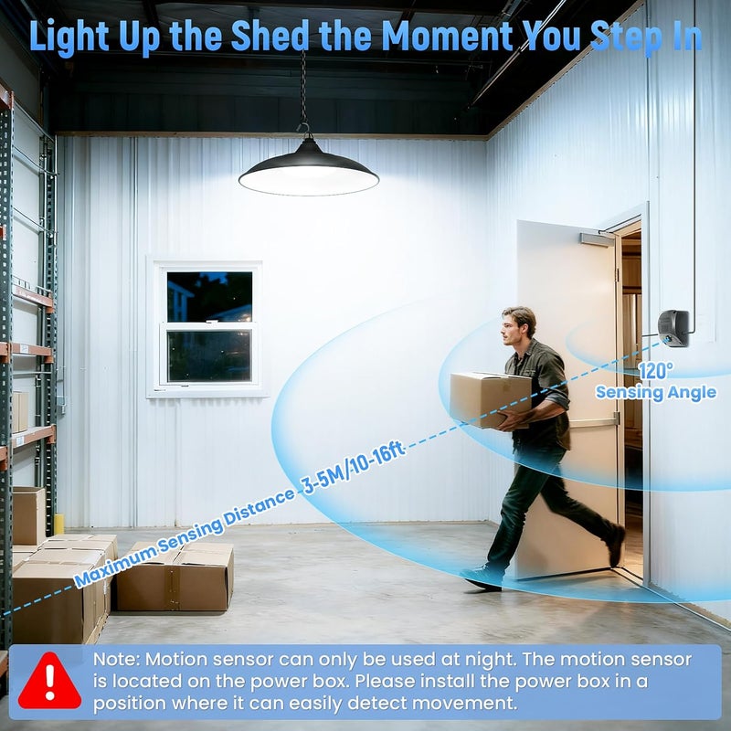 APILAB Solar Shed Light Indoor Outdoor, 2000LM Motion Sensor Pendant Light, Daytime Available Solar Indoor Lights with 4 Lighting Modes Remote Control for Barn, Patio, Gazebo, Shop, Garage - Image 5